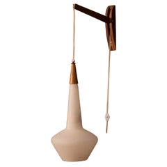 Vintage Mid-Century Modern Wall Hanging Walnut and Glass Pendant Lamp