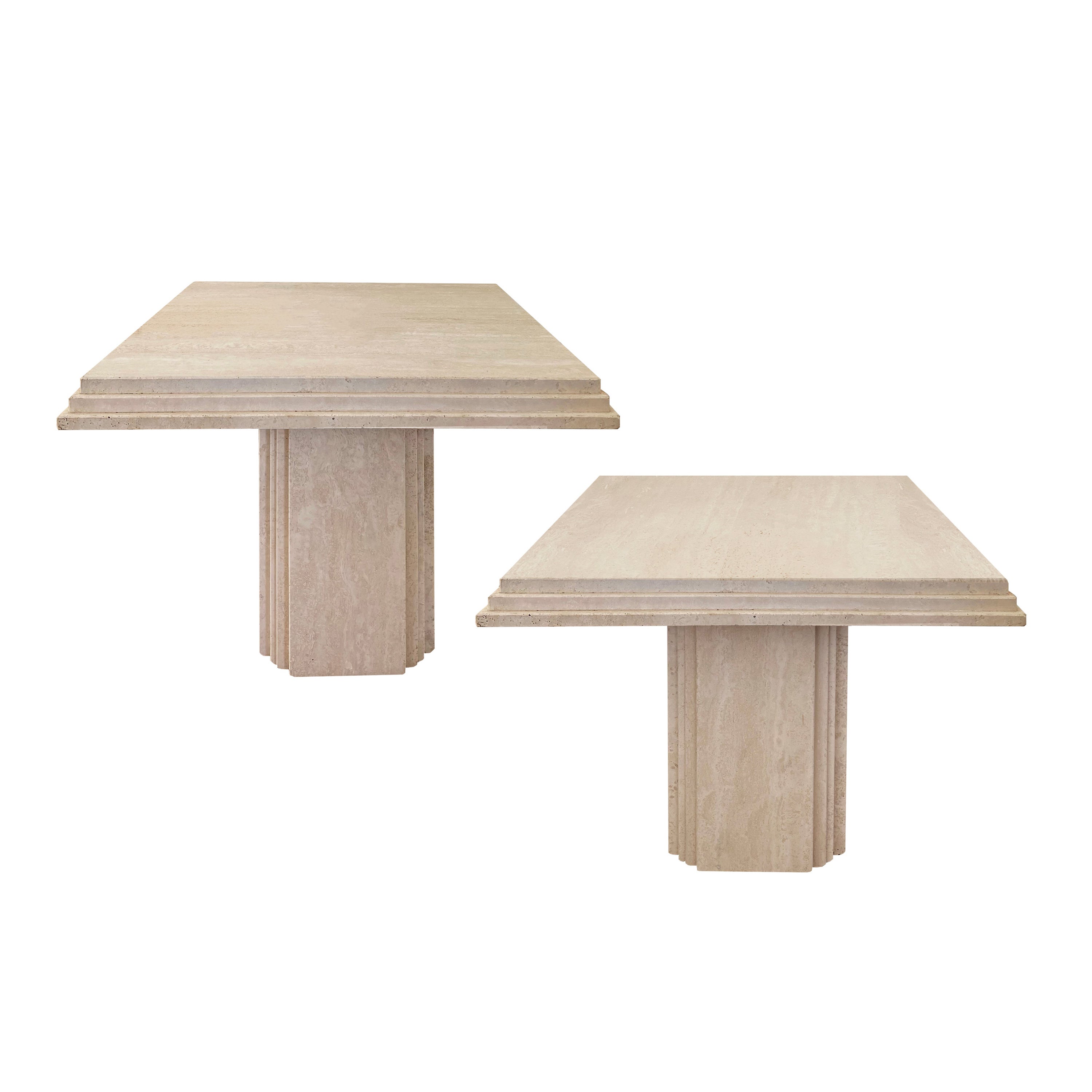 Pair of Vintage Italian Sculptural Travertine Square Coffee Tables For Sale