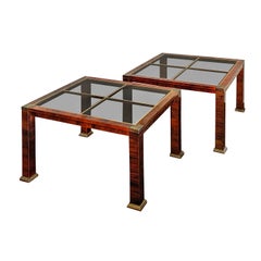 Pair of Mid-Century Modern Faux Burl Wood and Glass Coffee Tables