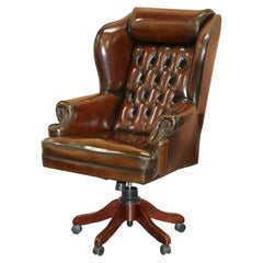 Vintage Harrods Restored Hand Dyed President Brown Leather Directors Captains Chair