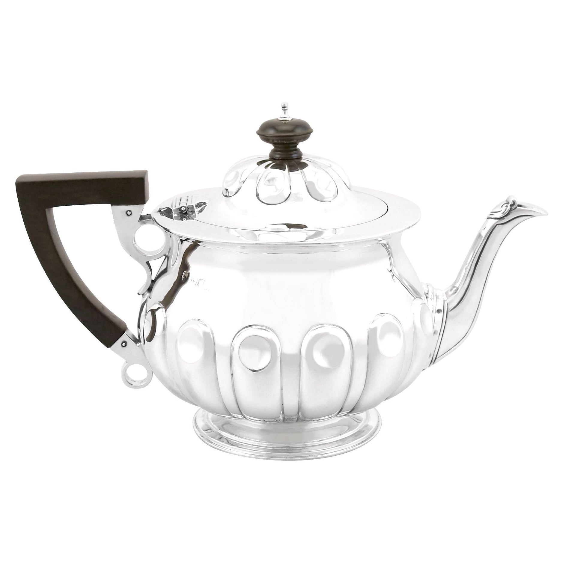 Antique Edwardian Arts & Crafts Style Sterling Silver Teapot by Reid & Sons