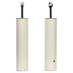 Pair of MCM Walter von Nessen Tall White Enamel and Chrome Cylinder Table Lamps