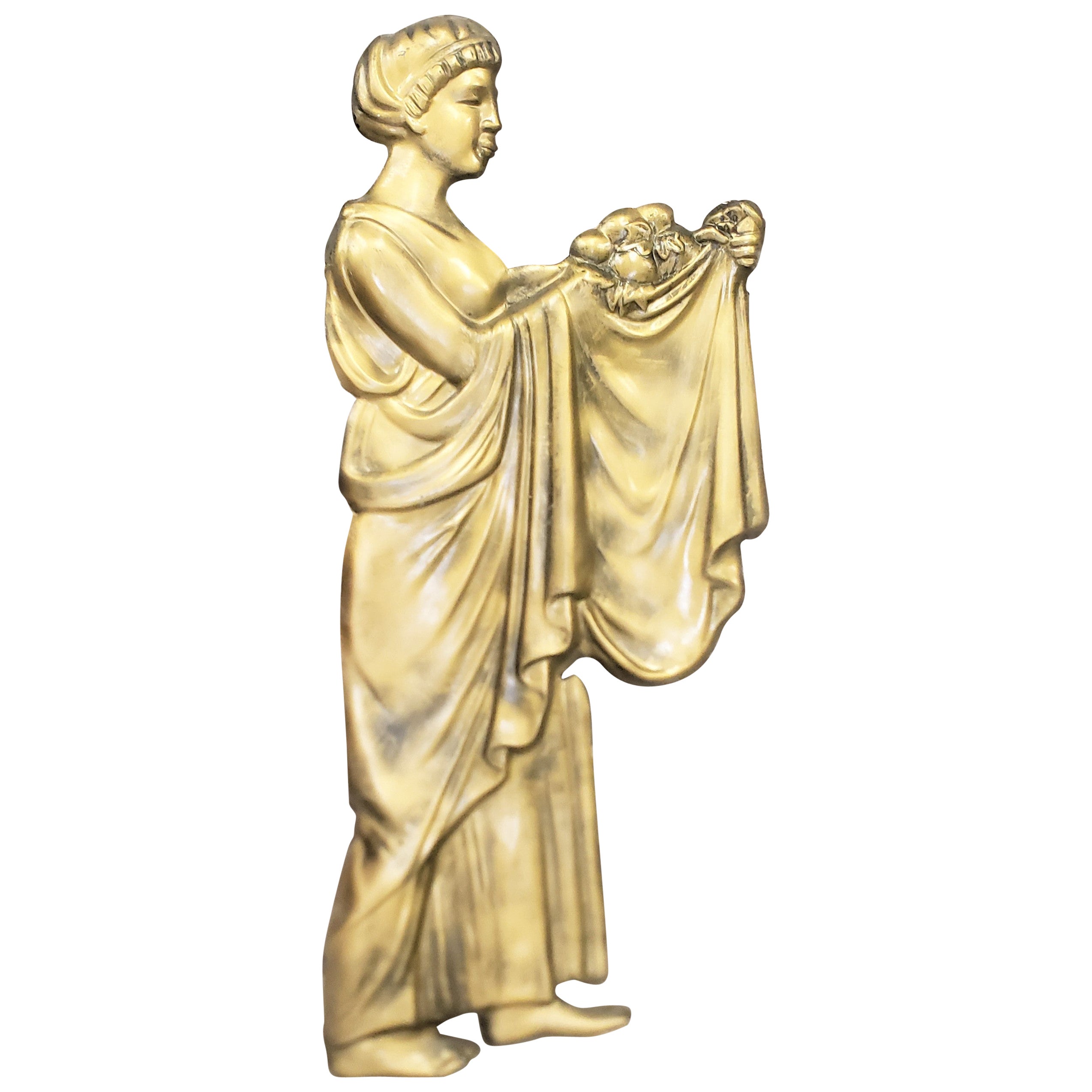 Large Vintage Molded Semi-Nude Neoclassical Styled Female Relief Wall Sculpture