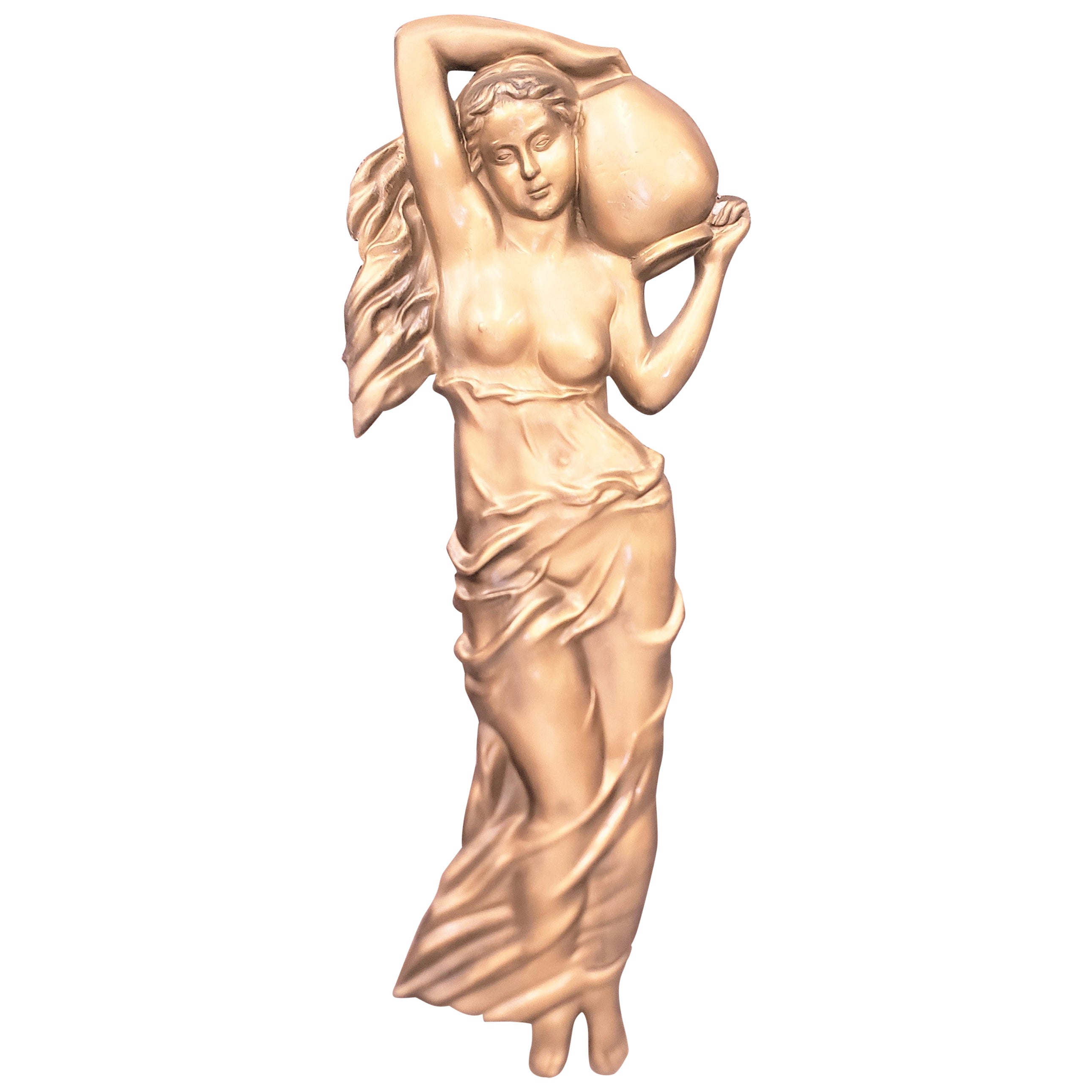 Large Vintage Molded Semi-Nude Neoclassical Styled Female Relief Wall Sculpture