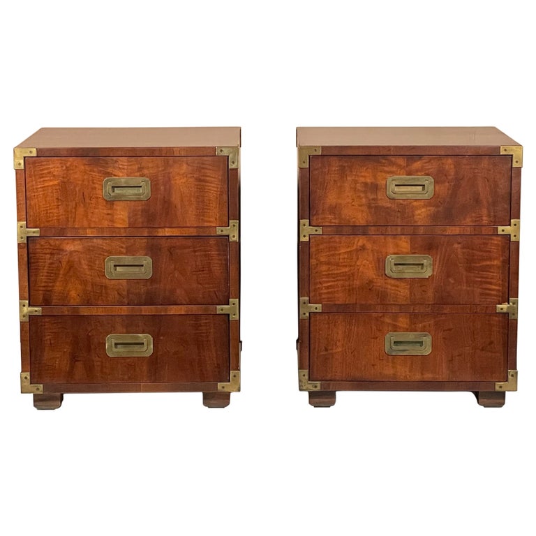 Pair of Henredon Campaign Style Night Stands at 1stDibs