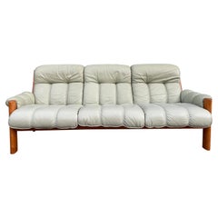 Vintage Midcentury Norwegian Modern Ekornes Leather Teak 3 Seater Sofa