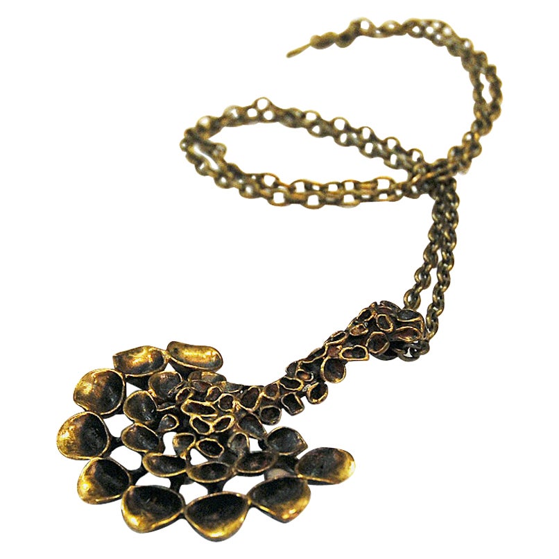 Decorative Halfcircle Shaped Bronze Necklace by Hannu Ikonen, Finland, 1970s For Sale