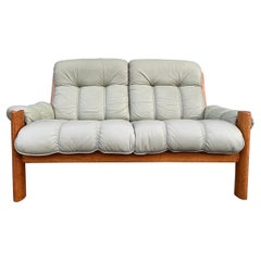 Midcentury Norwegian Modern Ekornes Leather Teak 2 Seater Sofa