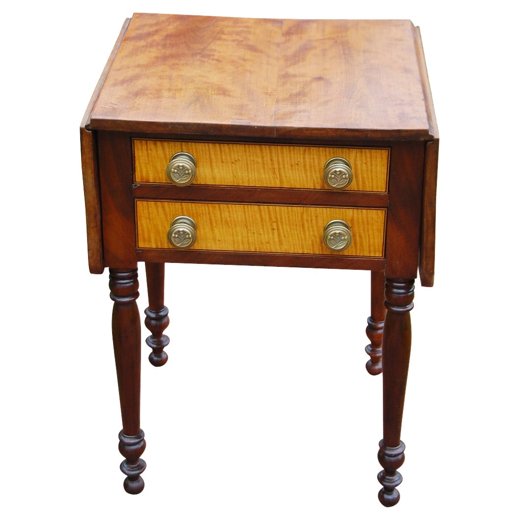 American Sheraton Early 19th Century Dropleaf Two Drawer Side Table