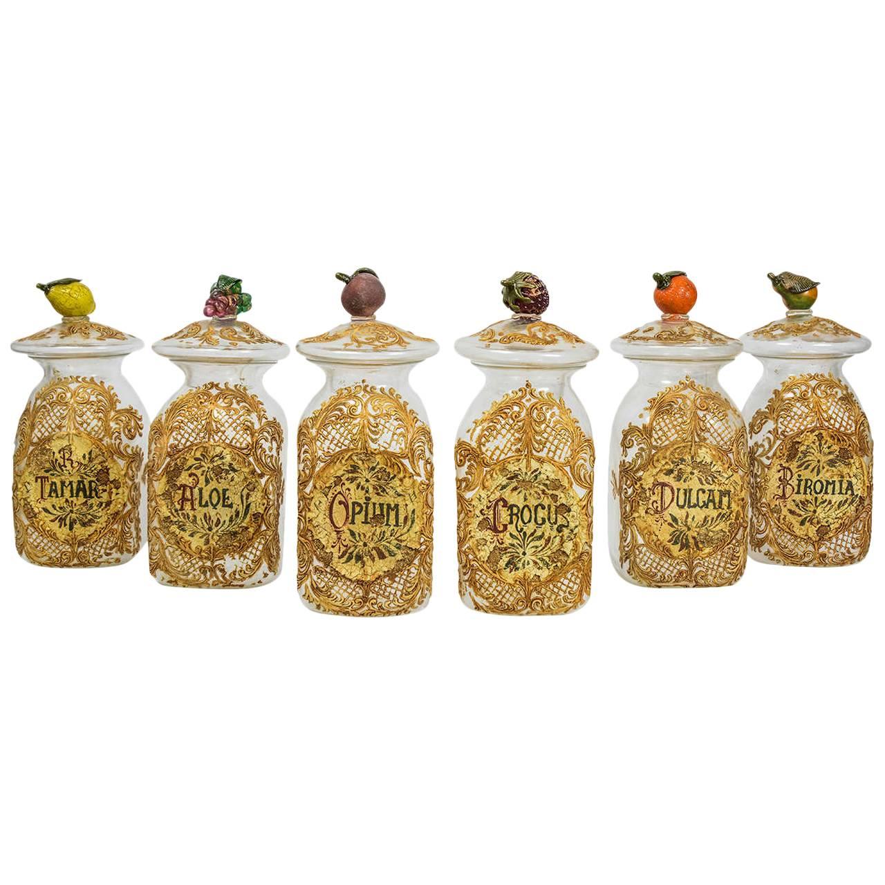 Set of Six Apothecary Jars in Glass