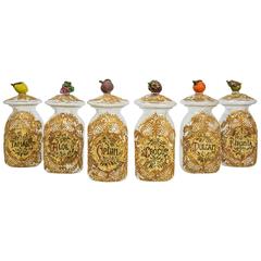 Vintage Set of Six Apothecary Jars in Glass