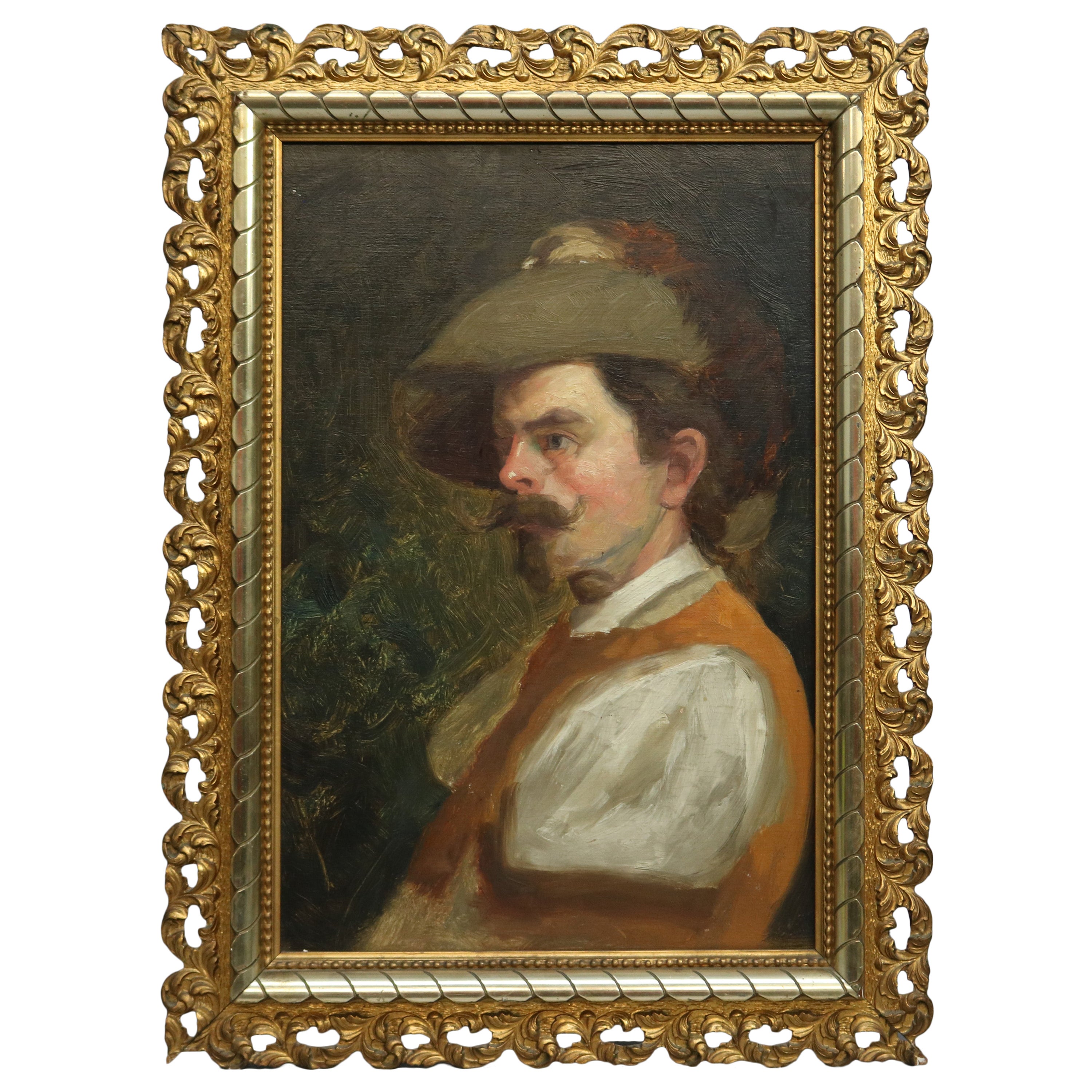 Antique Oil on Board Portrait Painting of a Musketeer Circa 1890