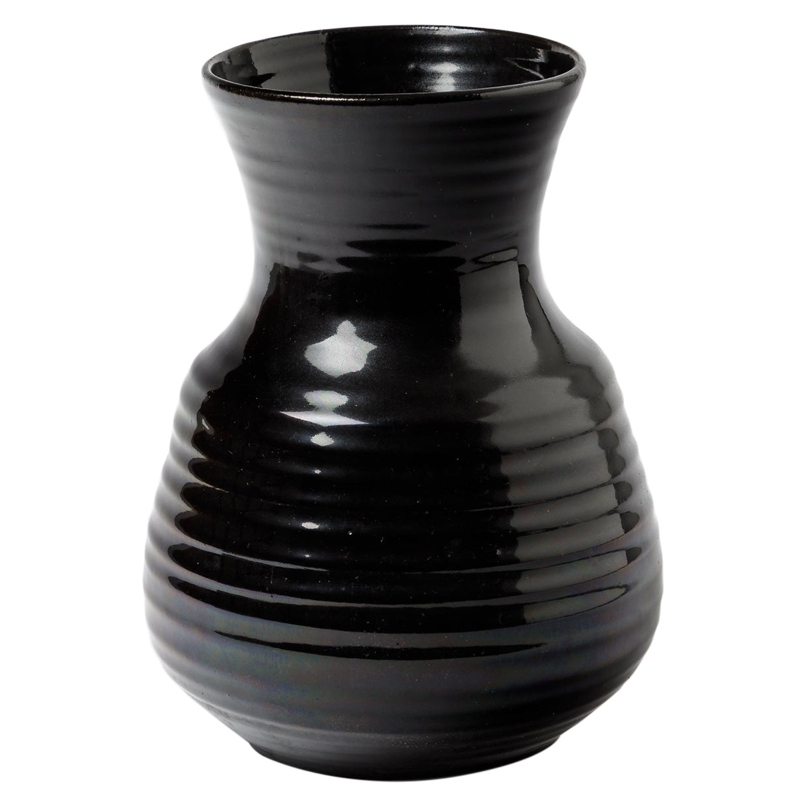 Ceramic Vase with Black Glaze Decoration by Accolay, circa 1960-1970 For Sale