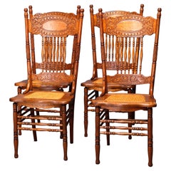 Four Used Larkin No. 1 Double Pressed Back Oak Dining Chairs, c1910