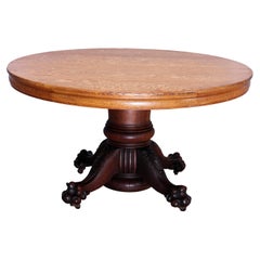 Vintage AntiqueHastings Round Oak Carved Claw Foot Banquet Dining Table & 5 Leaves c1910