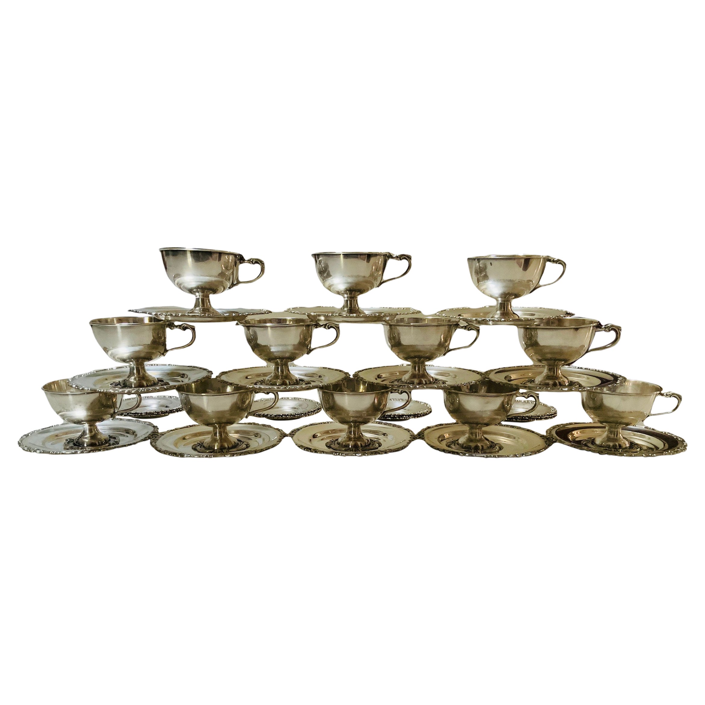 Set of Camusso 925 Sterling Cups, Saucers and Bread/Butter or Appetizer Plates