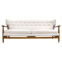 Danish Modern Wingback Sofa in White Boucle and Oak