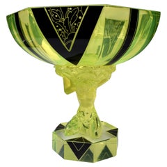 Vintage Art Deco Uranium Glass Comport Centrepiece, c1930
