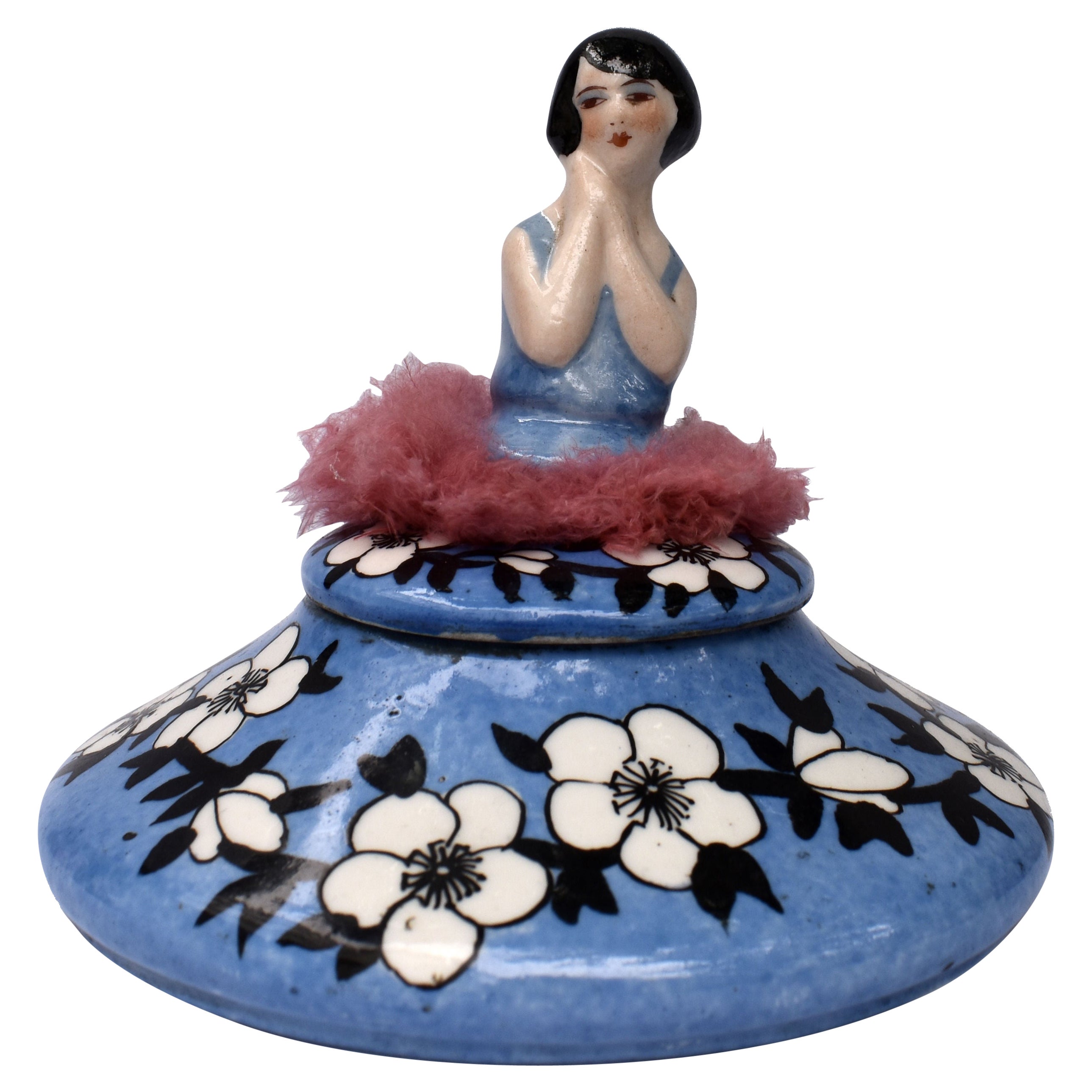 Art Deco French Flapper Powder Puff Stand, Circa 1930