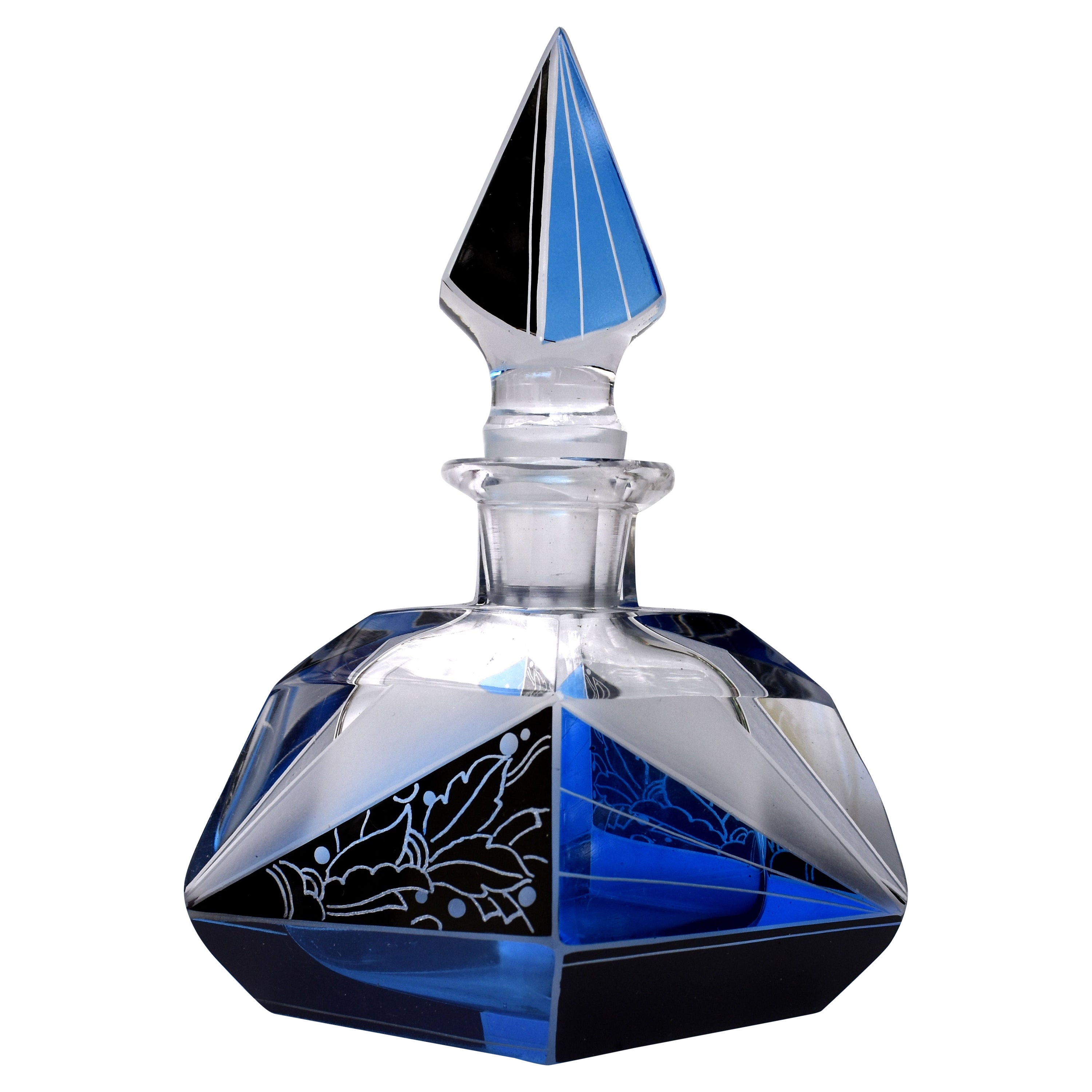 Art Deco Blue Glass Perfume Bottle by Karl Palda, C1930