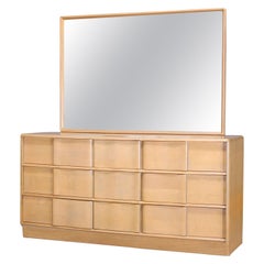 Vintage Mid-Century Modern Heywood Wakefield Sculptura Dresser & Mirror, Platinum, c1950