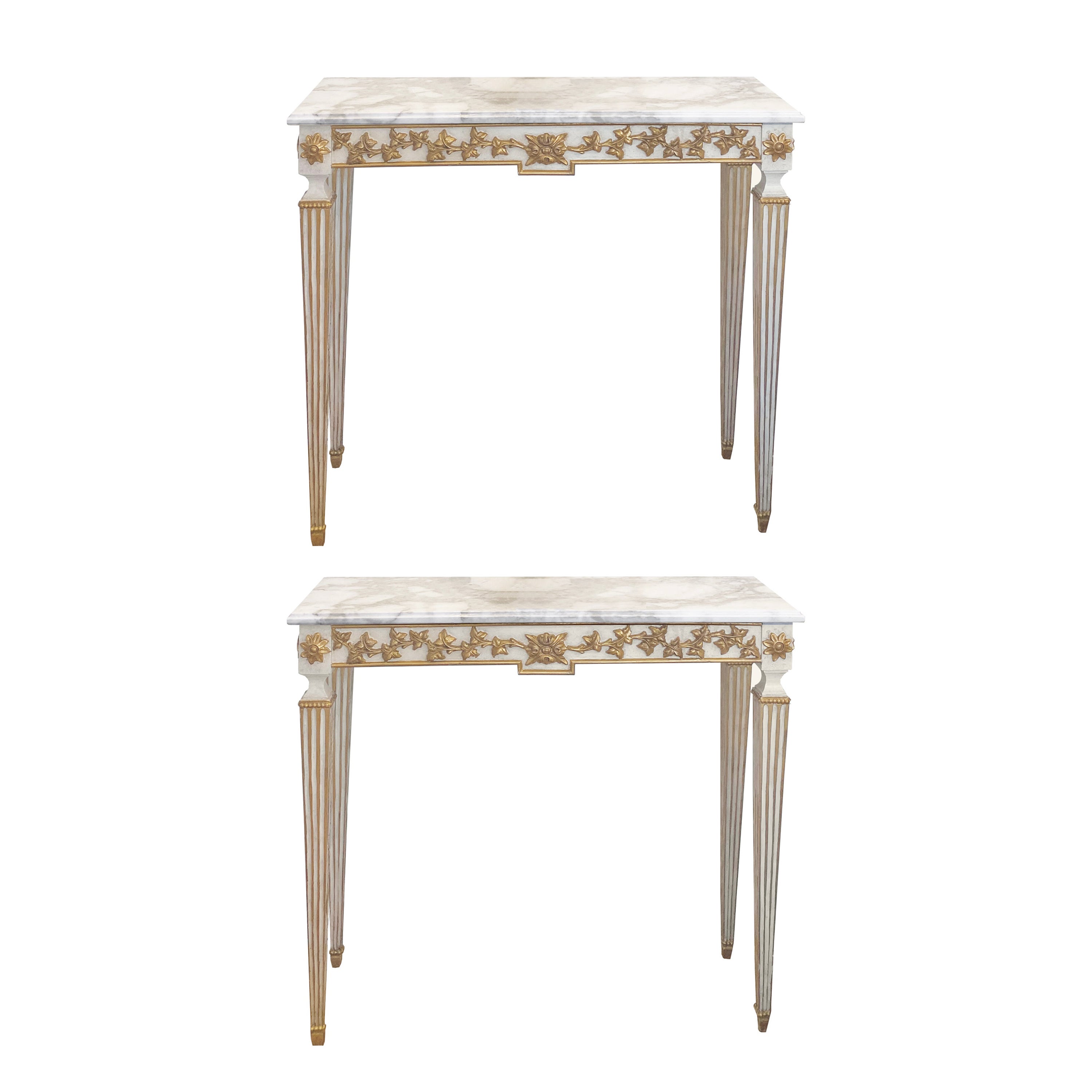 Pair of Neoclassical Italian Gilt and Marble Console Tables