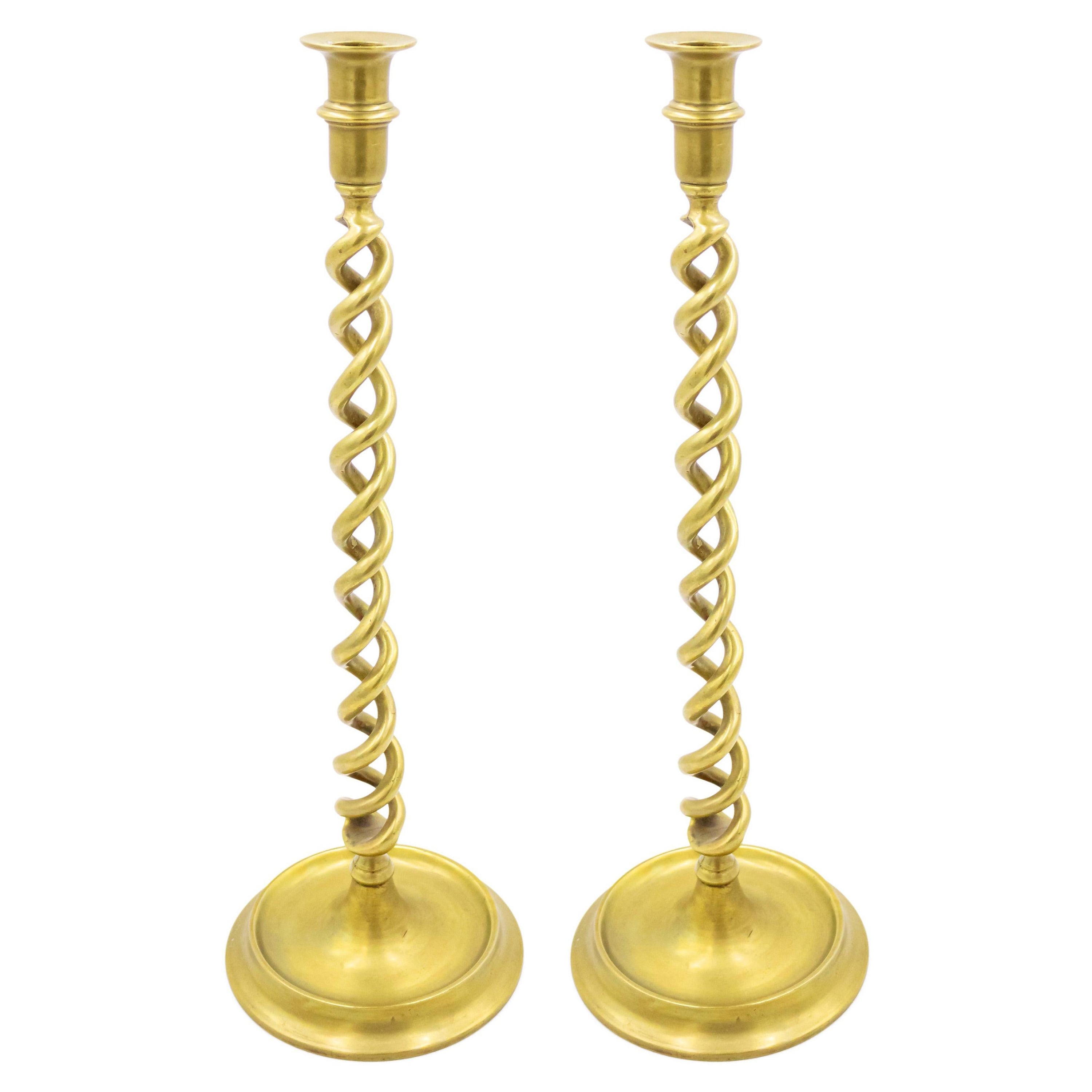 Pair of Italian Renaissance Style Brass Candlesticks For Sale