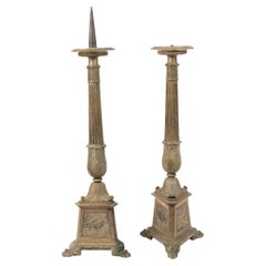Antique Pair of Spanish Renaissance Altar Candlesticks