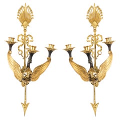 Four Russian Neoclassic Style Ormolu and Bronze Swan Wall Sconces
