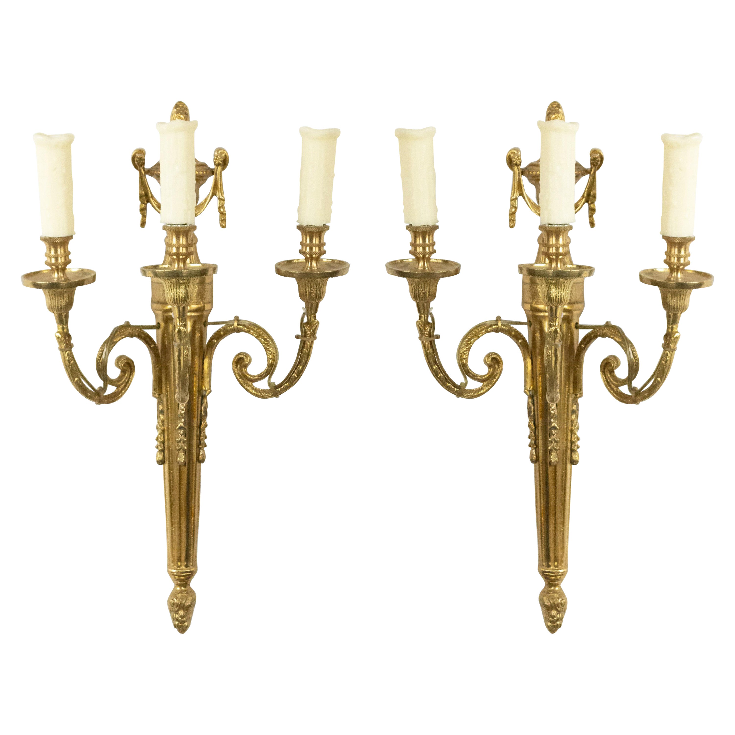 French Louis XVI Style Brass Wall Sconces