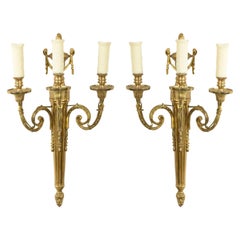 French Louis XVI Style Brass Wall Sconces