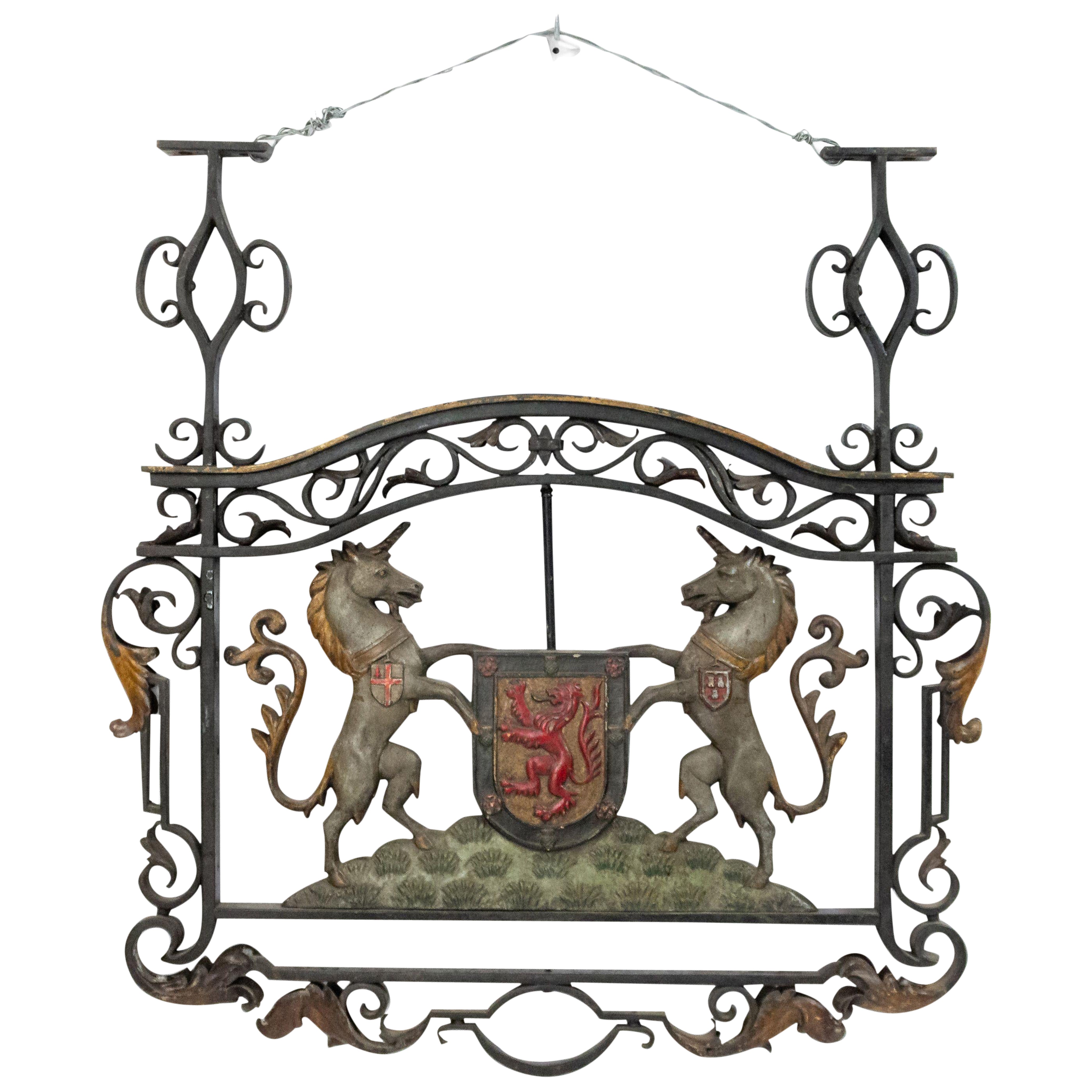 19th Century English Georgian Style Iron Unicorn Coat of Arms