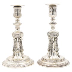 19th Century Pair of English Georgian Silver Plate Candlesticks