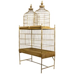 Vintage English Regency Style Gilt Metal 3 Compartment Bird Cage