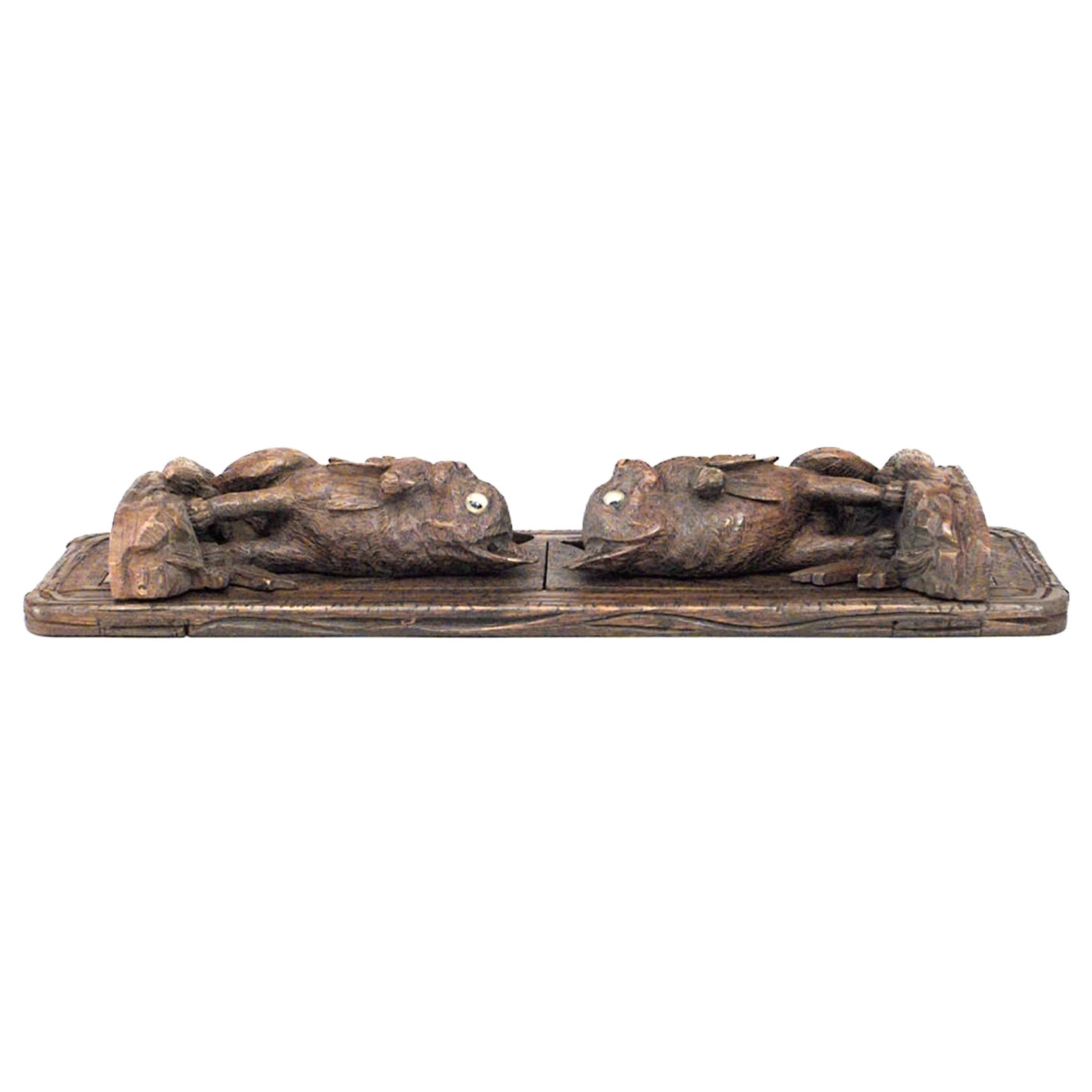 Rustic Black Forest Walnut Cat Bookends For Sale