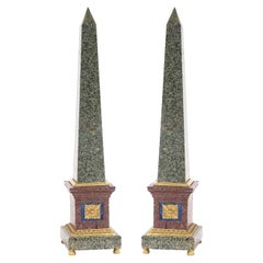 Pair of Grand Tour Style Bronze Mounted Hardstone Obelisks