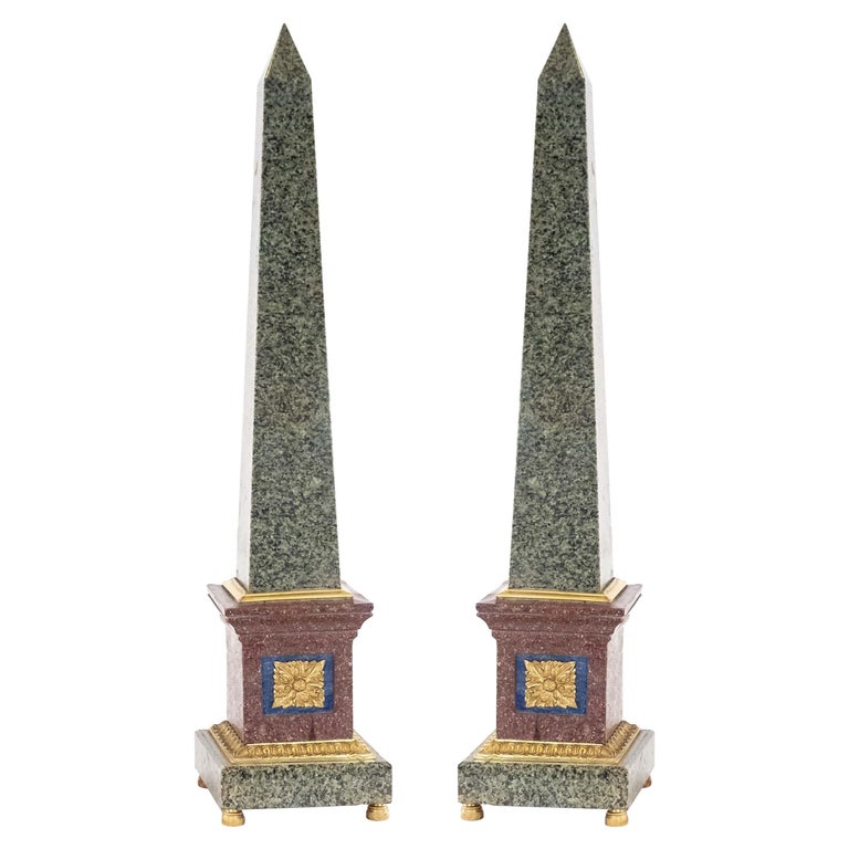 Pair of Grand Tour Marble Columns with Agate Finials Pair of Grand Tour Marble Columns with Agate Finials