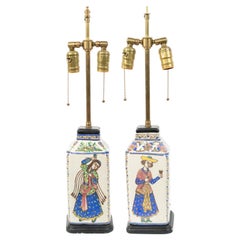 Pair of Persian Style Folk Earthenware Vase Table Lamps