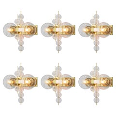 Retro Wall Lights in Brass and Glass