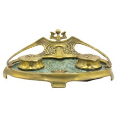 French Art Nouveau Bronze Dore Inkwell