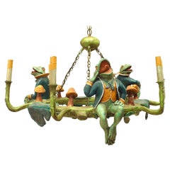 Contemporary Rustic Painted Frog and Lily Chandelier