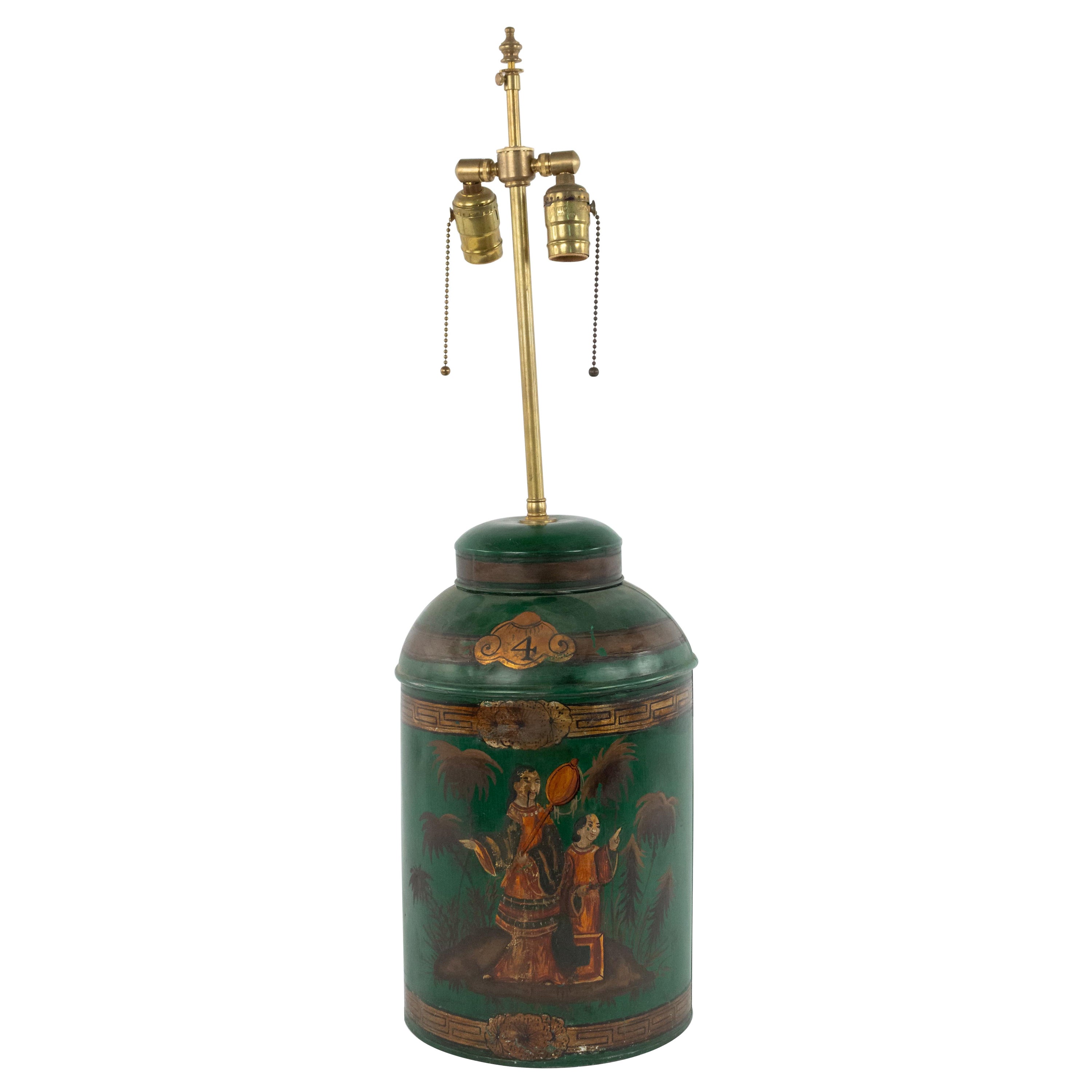 English Victorian Chinoiserie Tea Canister Table Lamp