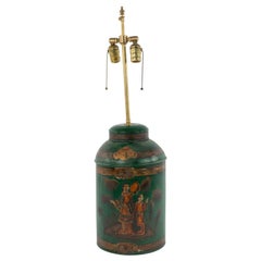 Vintage English Victorian Chinoiserie Tea Canister Table Lamp