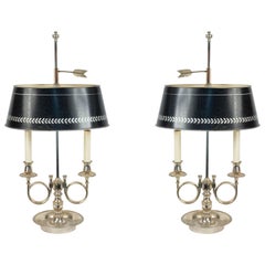 Pair of French Empire Style Silver Plate Table Lamps