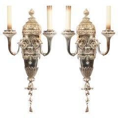 Antique Pair of English Georgian Style Silver Plate Wall Sconces