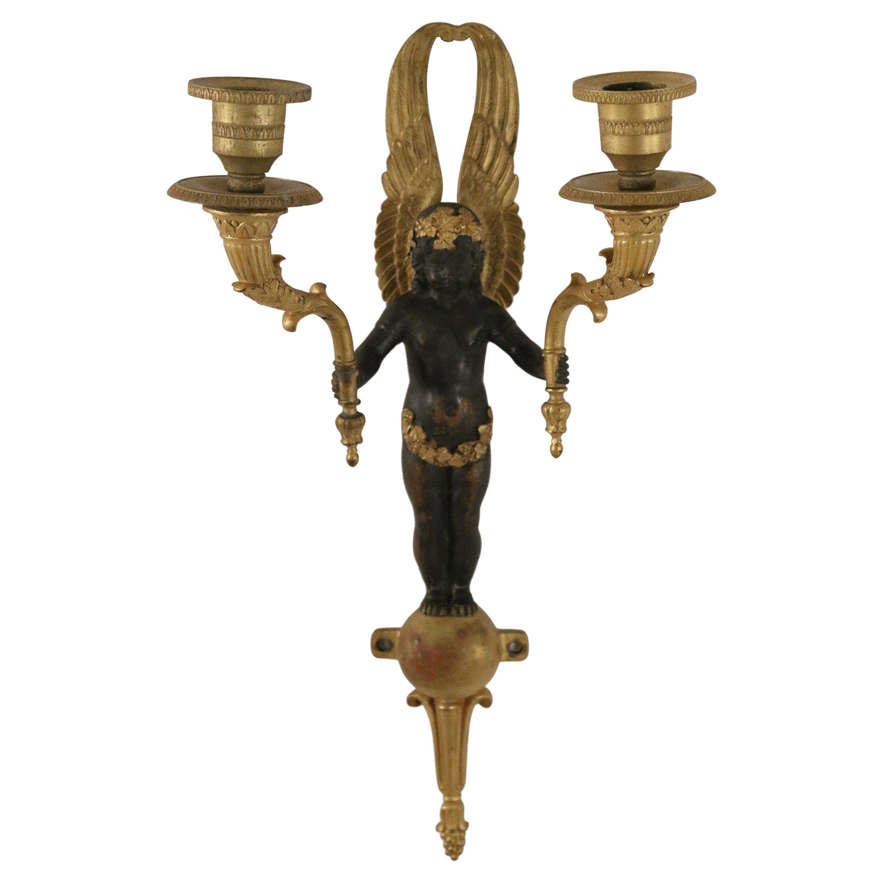 19th Century French Empire Bronze and Ebonized Caryatid Figural Wall Sconce For Sale