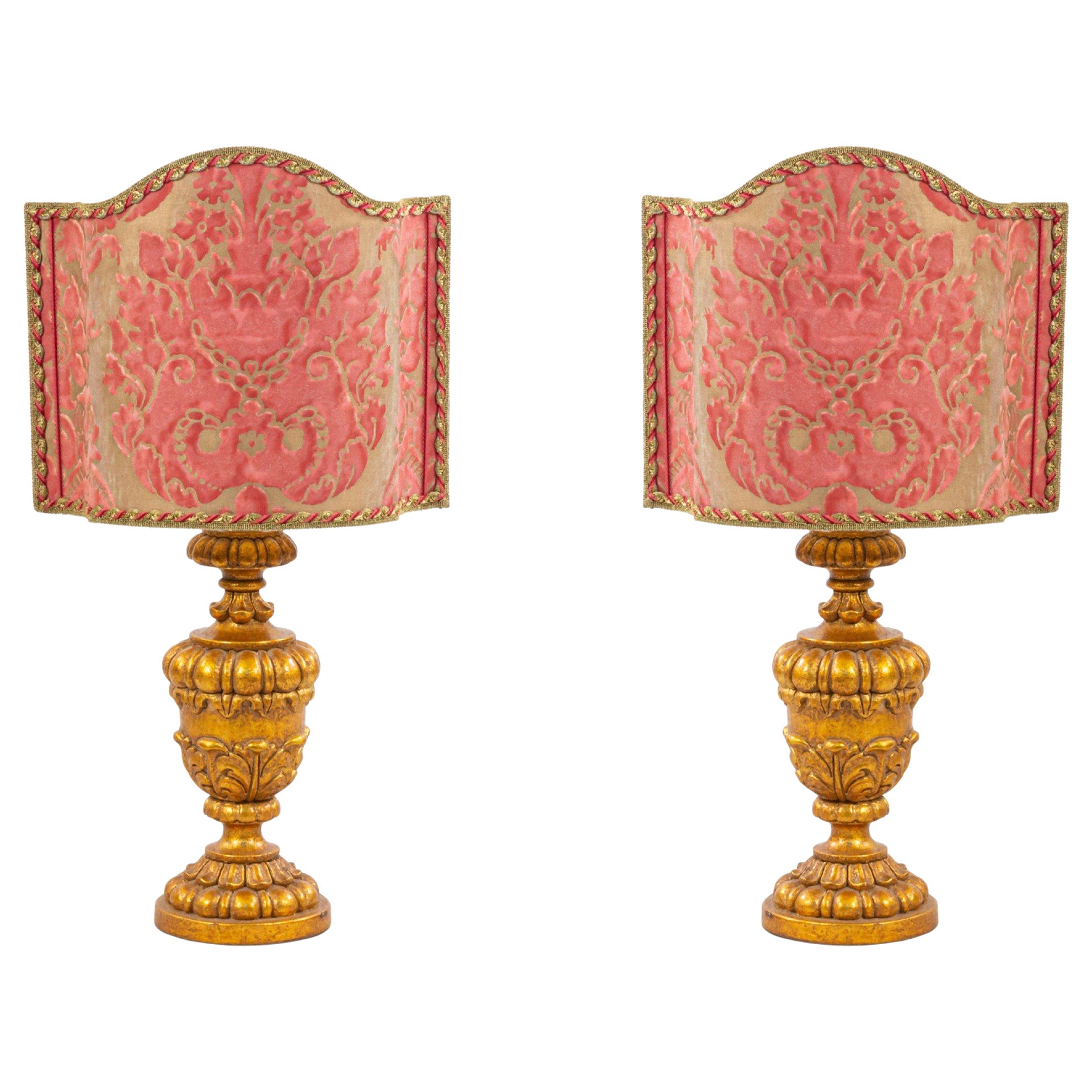Pair of Italian Rococo Style Gilt Table Lamps