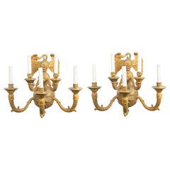 19th Century Pair of French Empire Bronze Wall Sconces