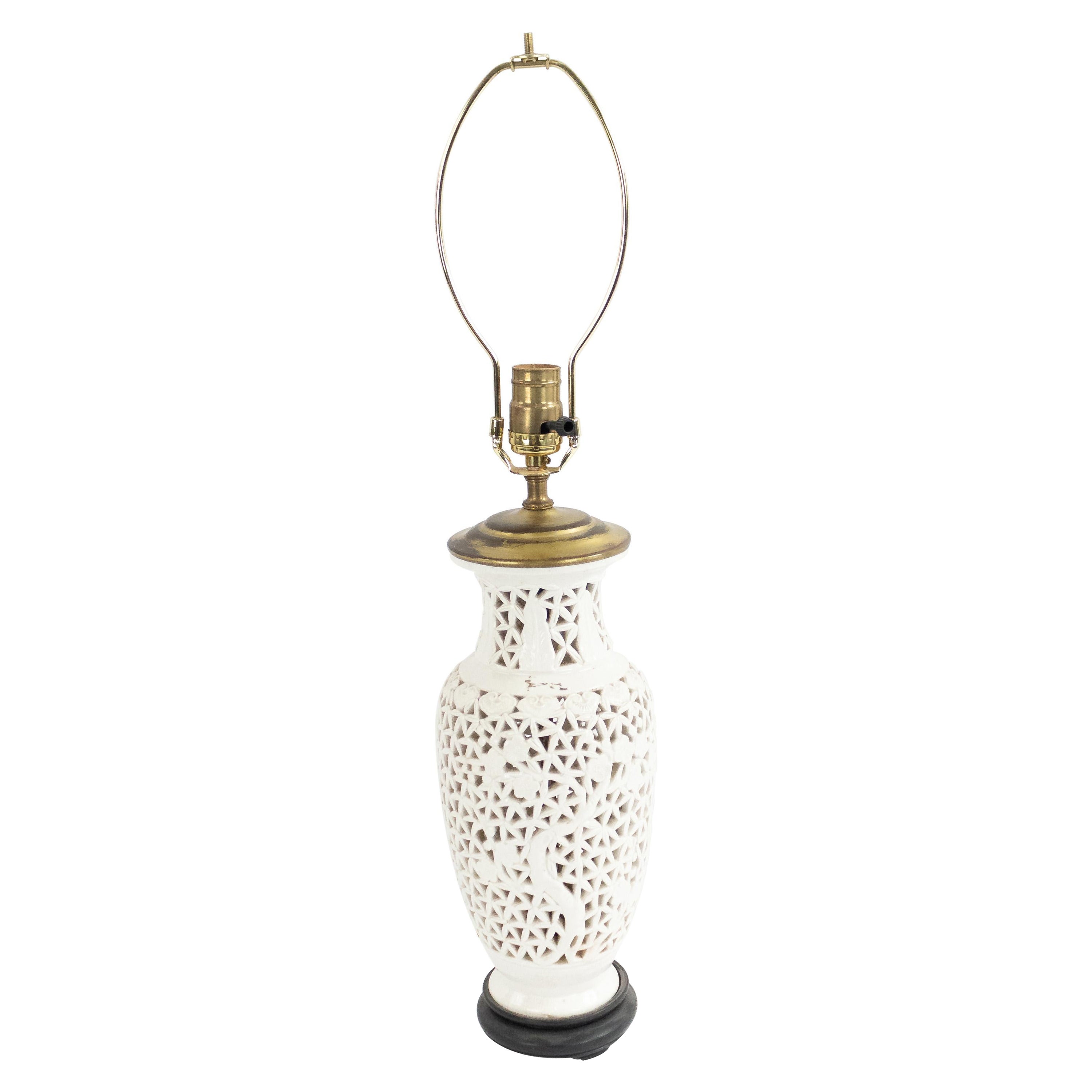 Chinese Reticulated White Porcelain Table Lamp
