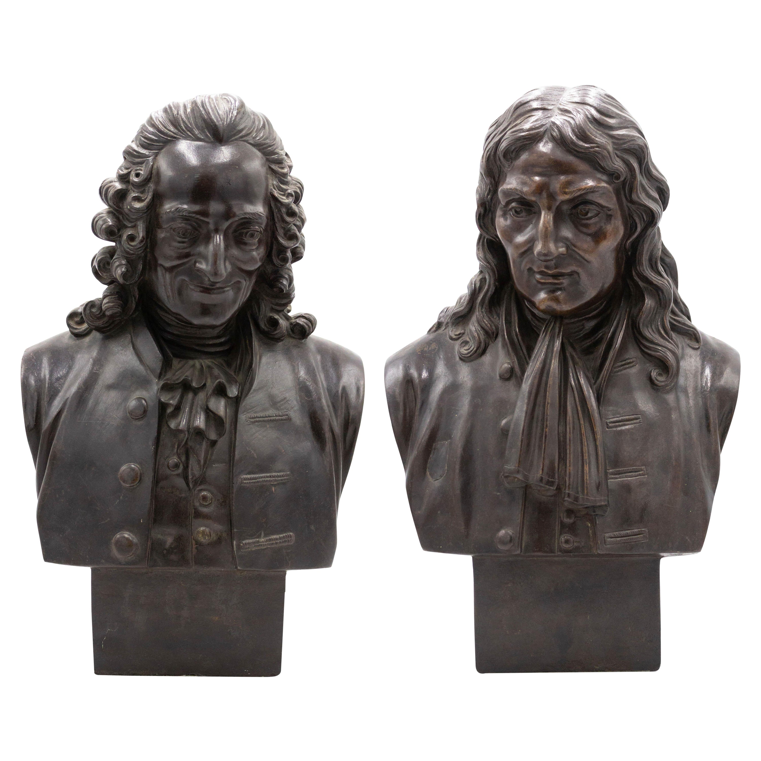 19th Century Pair of French Louis XV Metal Noblemen Busts For Sale
